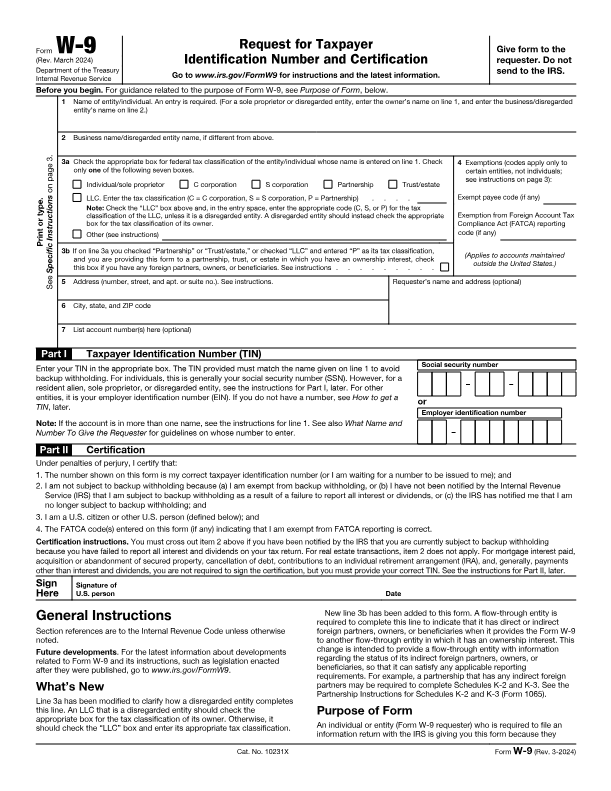 Aperçu du formulaire W-9, page 1